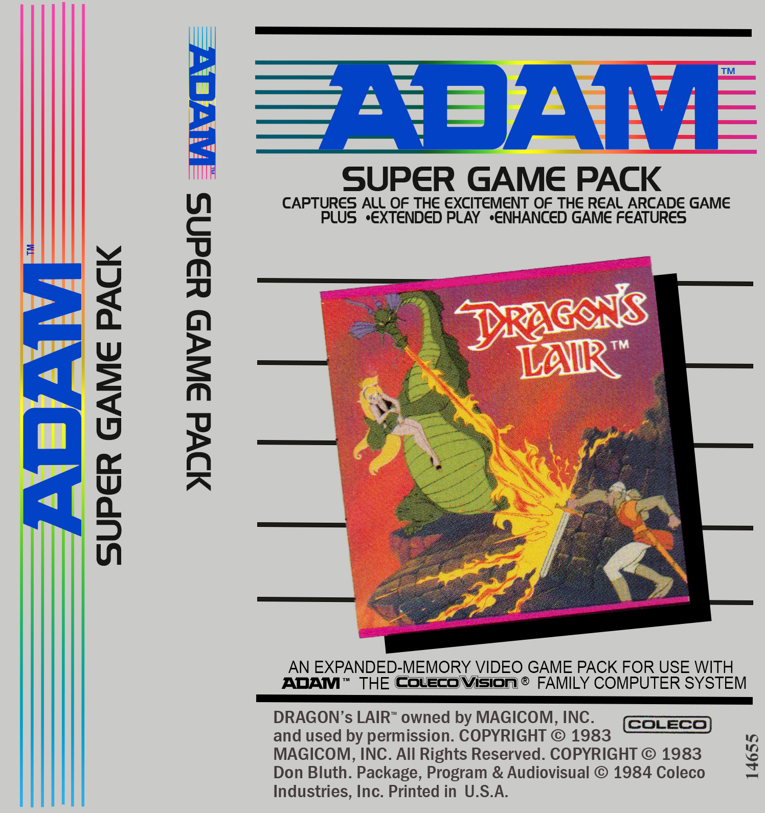 Dragon's Lair J-Card for ColecoVision ADAM